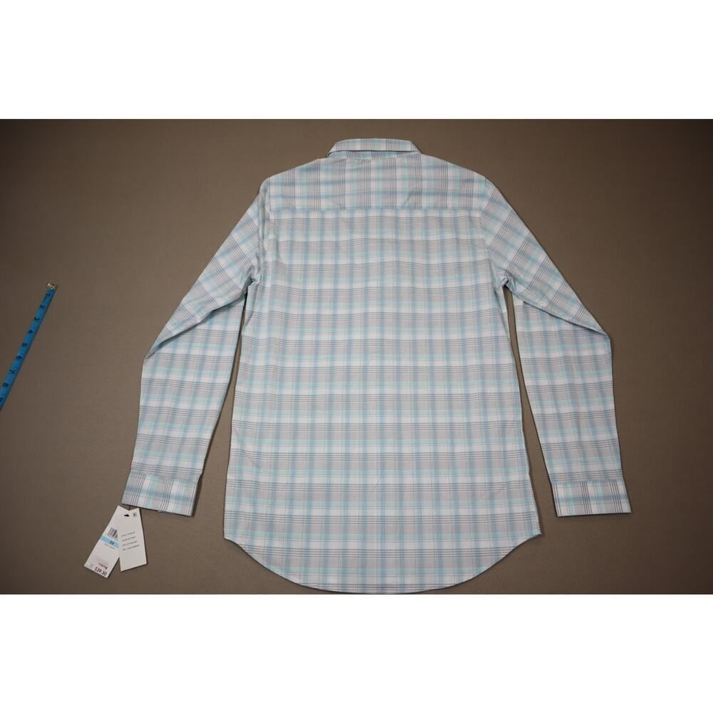Calvin Klein Boys Blue and Grey Plaid Button Down Stretch Shirt Size 20 - Picture 3 of 6